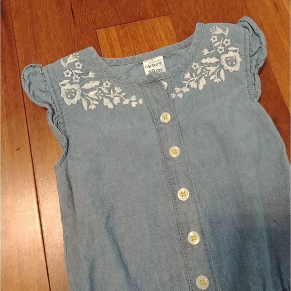 Carter's Blue Embroidered Romper Jumpsuit - Picture 2 of 6